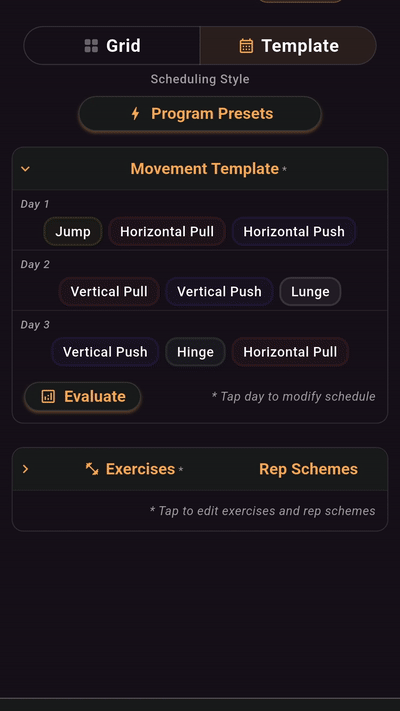 Switching exercise and rep scheme